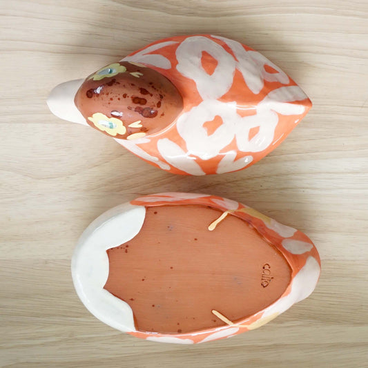 Duck Keepsake Box Coral Floral