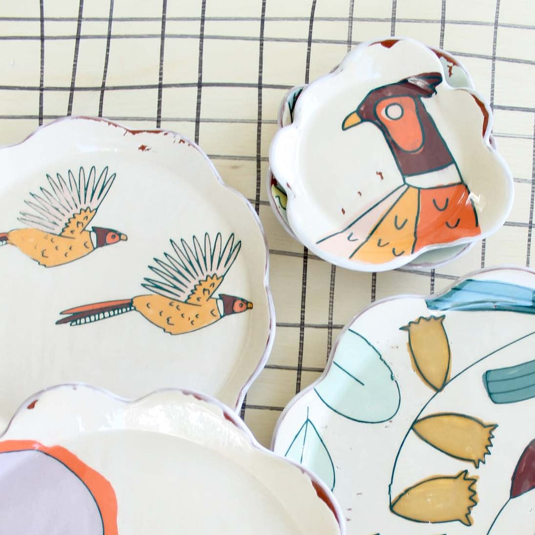 Pheasants Flying Salad Plate Orange