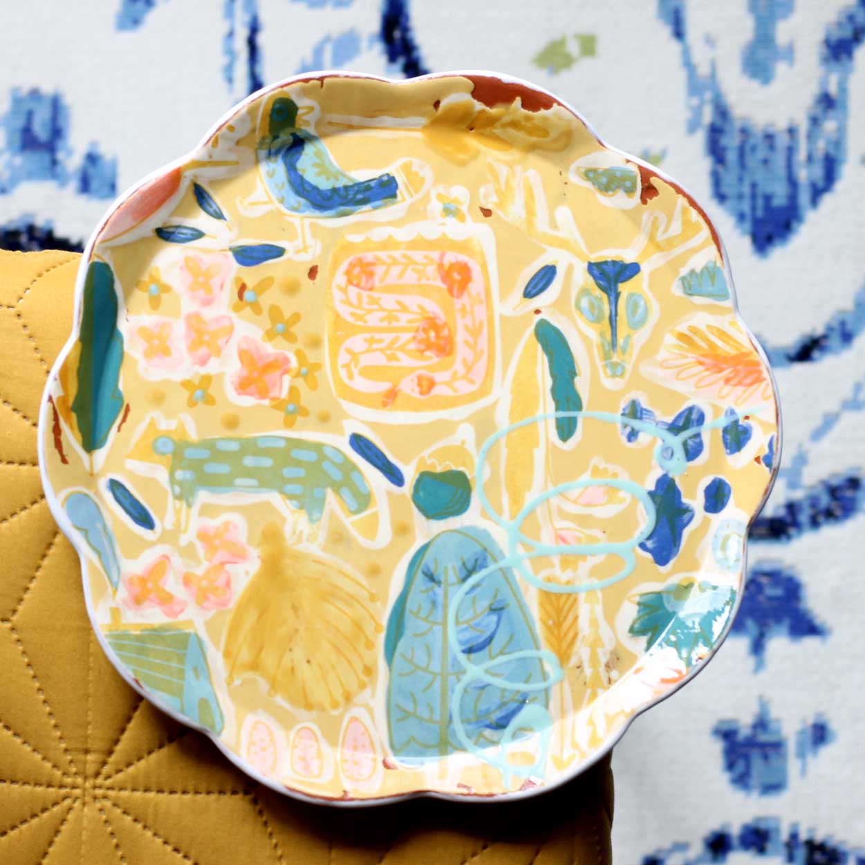 Yellow Folksy Flash Dinner Plate