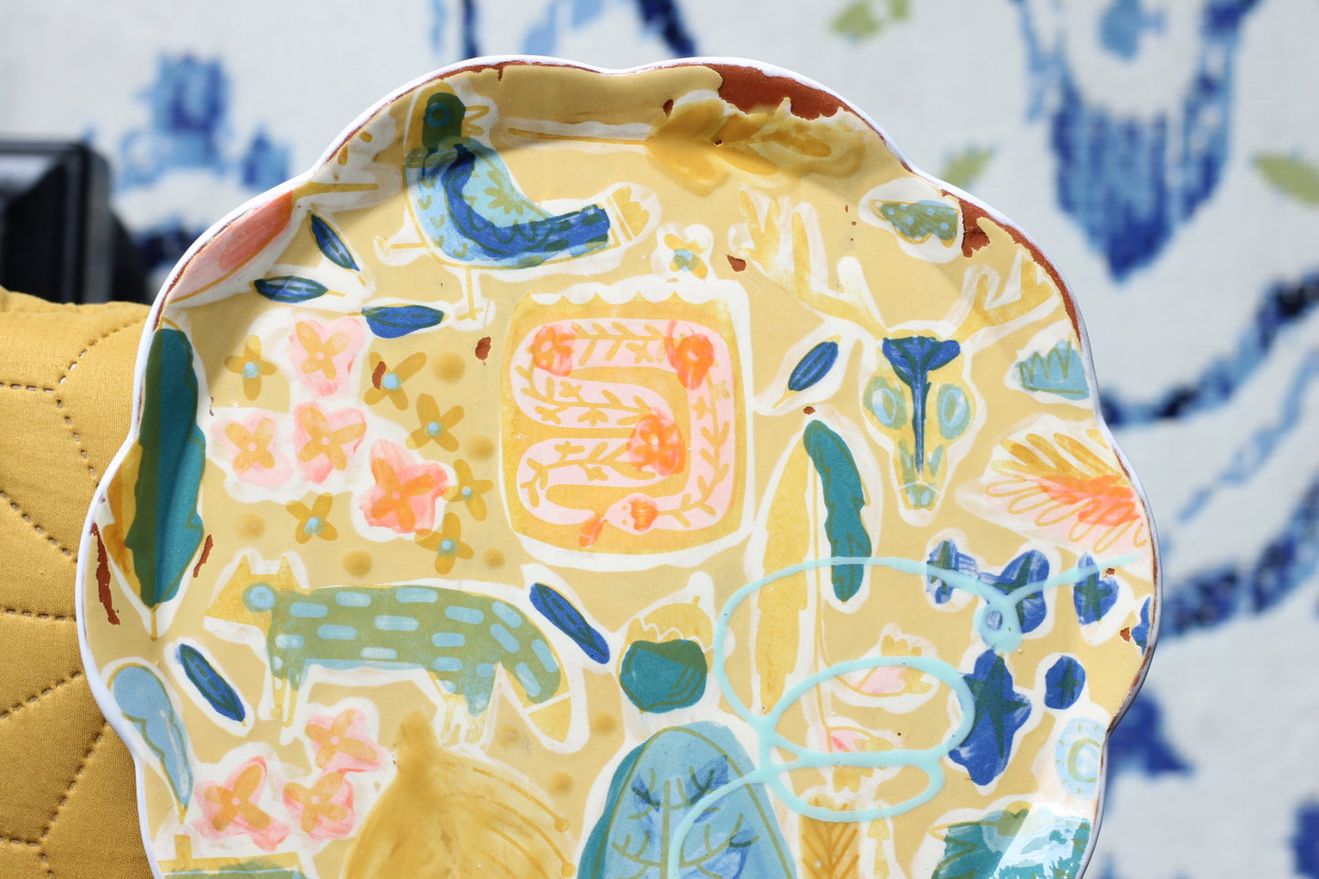 Yellow Folksy Flash Dinner Plate