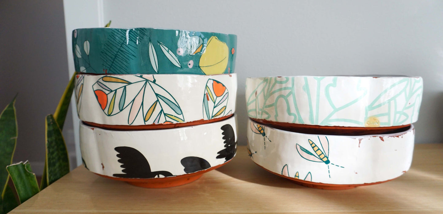 Bold Botanical Teal on Teal Serving Bowl