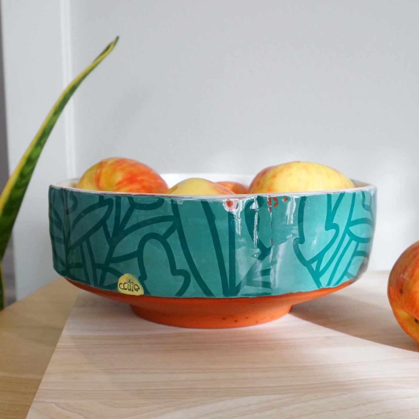 Bold Botanical Teal on Teal Serving Bowl