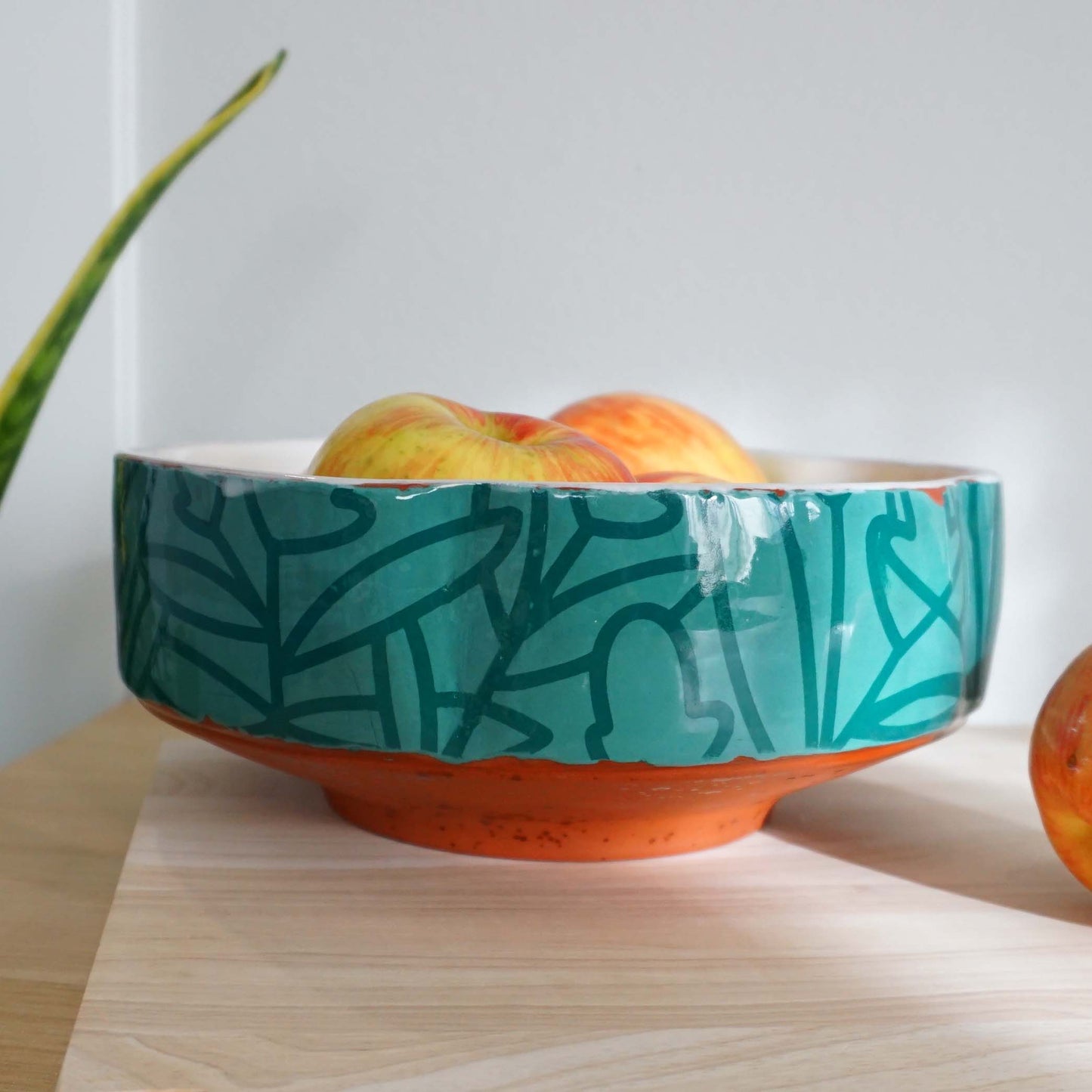 Bold Botanical Teal on Teal Serving Bowl