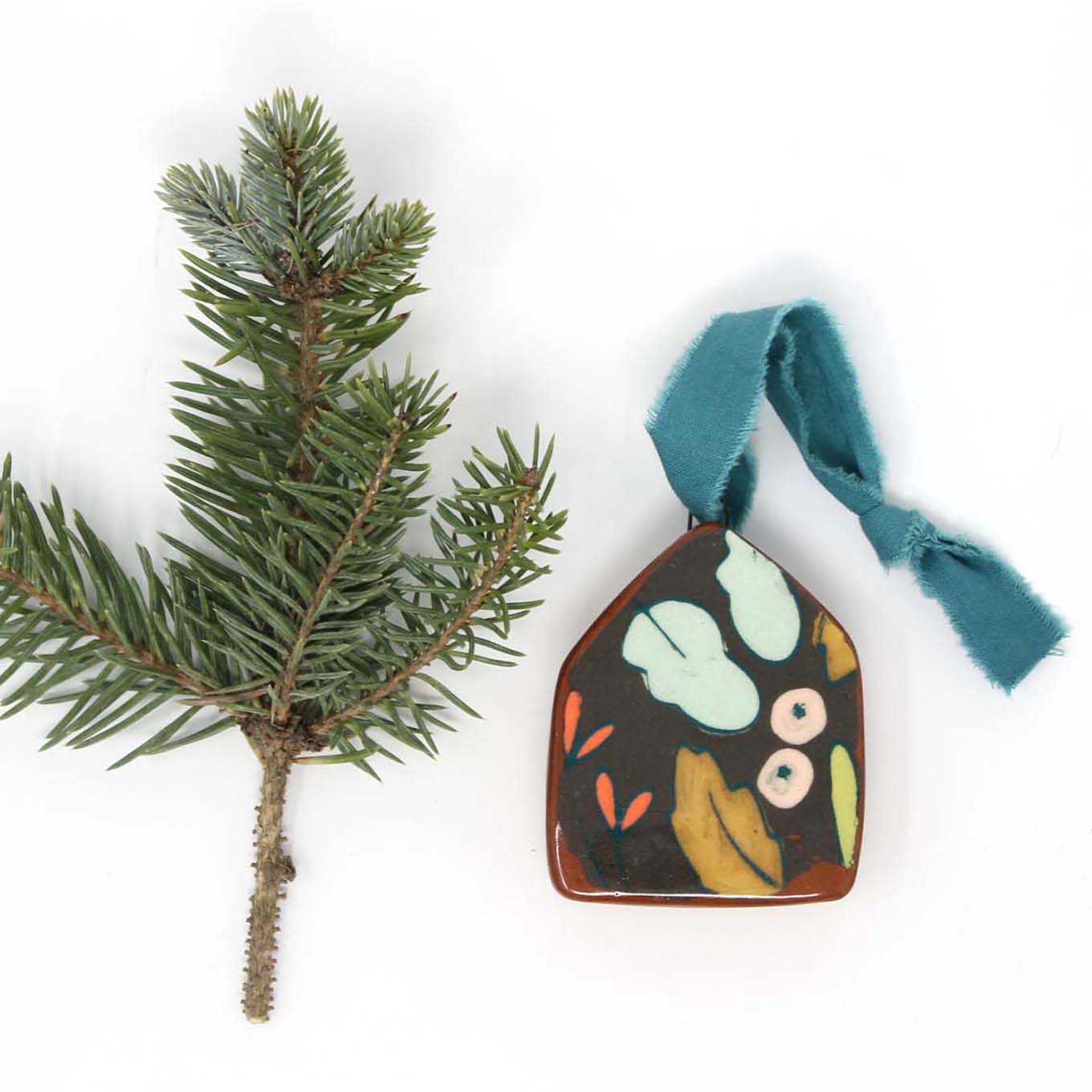 House Floral Holiday Ornament Charcoal