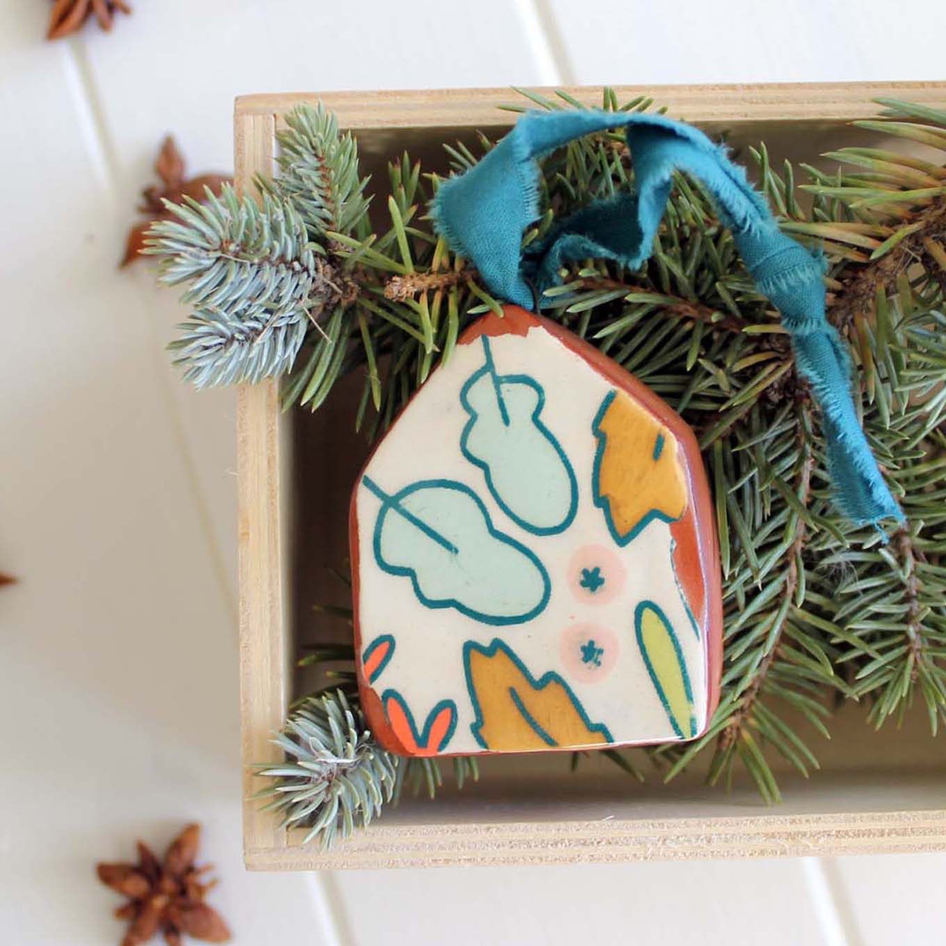 House Floral Holiday Ornament White