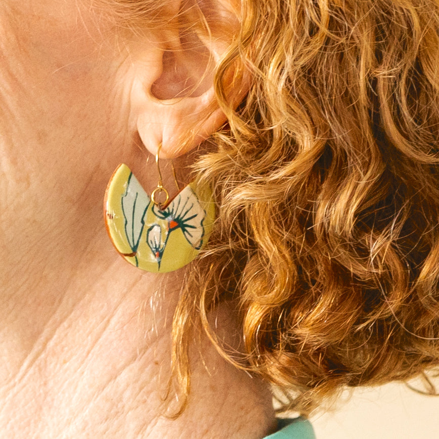 Chartreuse Morning Glory Dangle Earrings