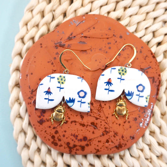 Beetle Calico Dangle Earrings