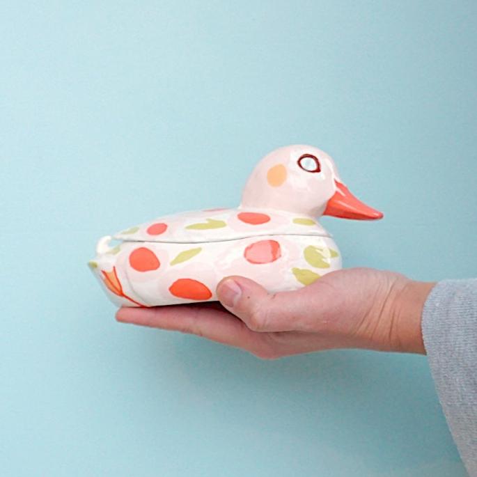 Duck Keepsake Box Pink Floral