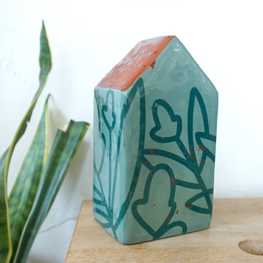 Bold Botanical Teal 6" House Sculpture