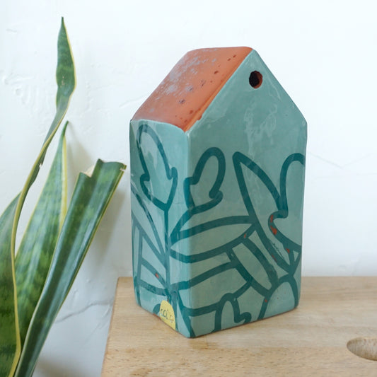 Bold Botanical Teal 6" House Sculpture