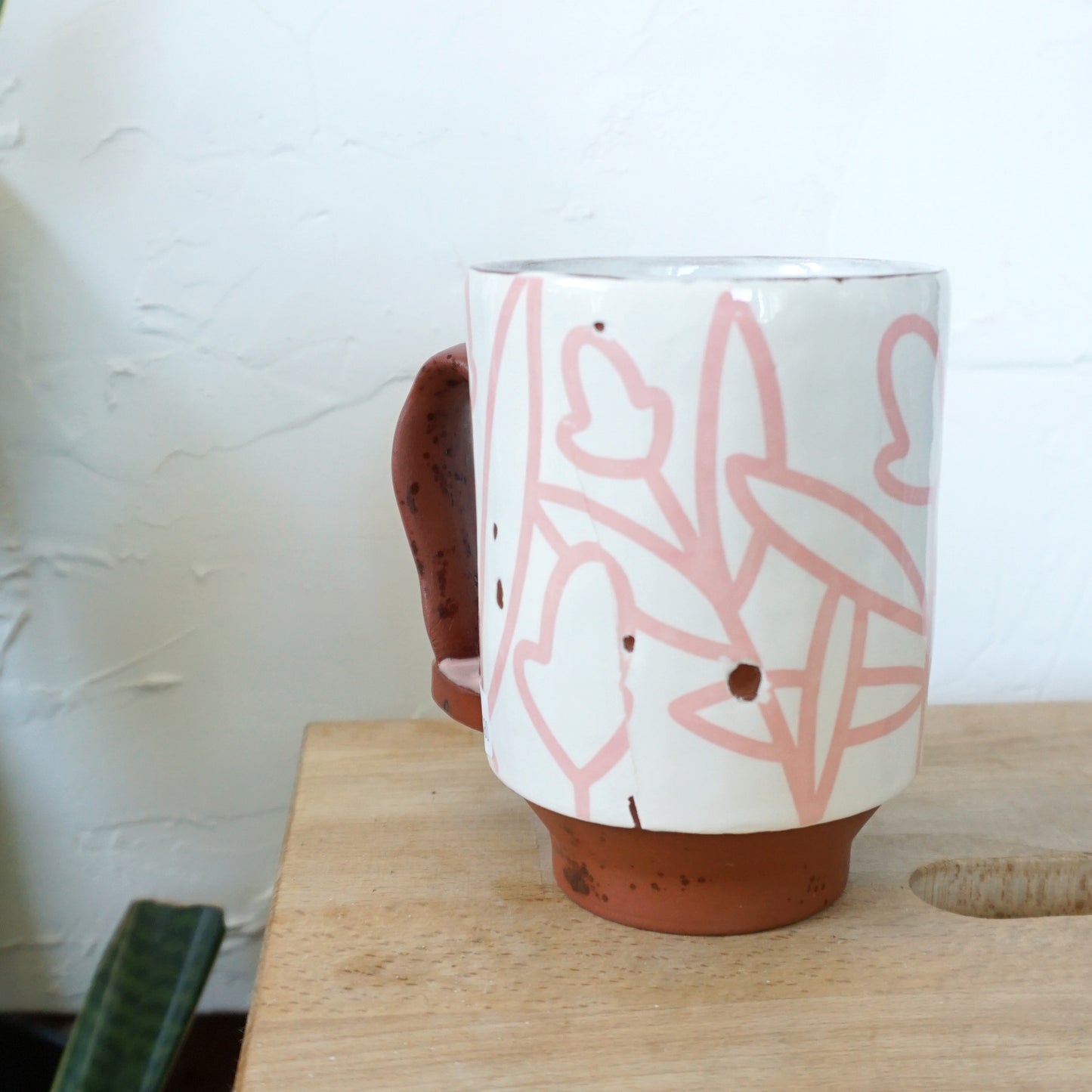 Bold Botanical Loop Handle Mug Pink on White