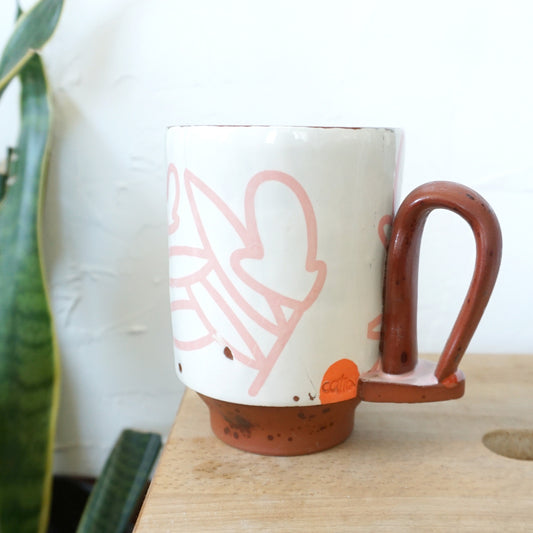 SALE: Bold Botanical Loop Handle Mug Pink on White