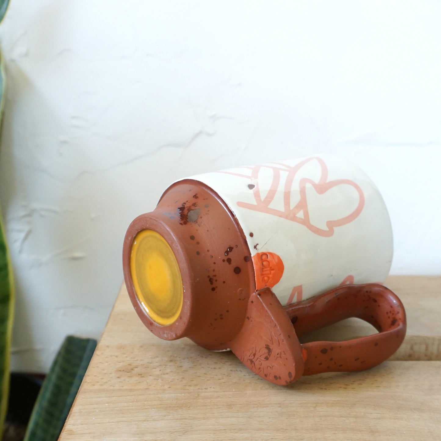 Bold Botanical Loop Handle Mug Pink on White