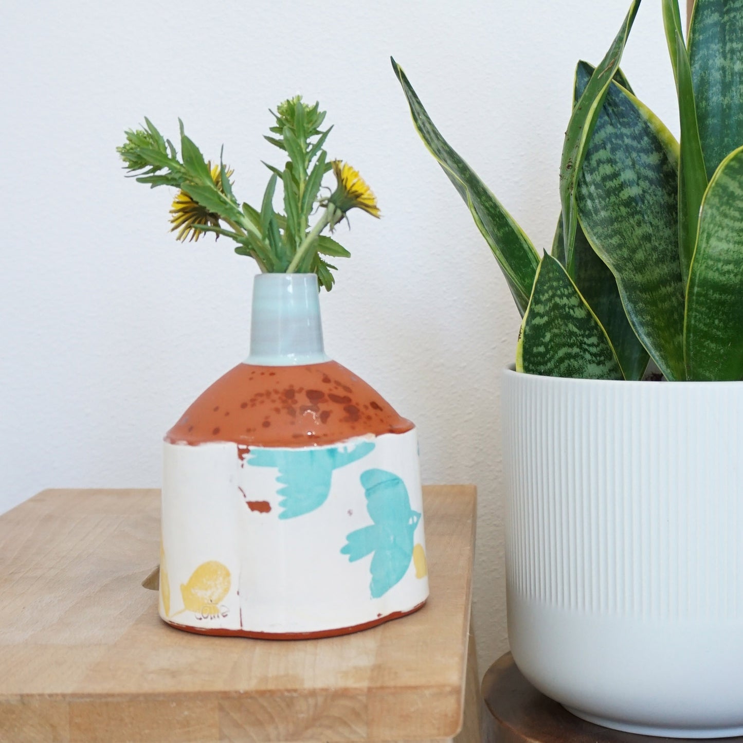 Overlay Collection Vase Blue Birds & Yellow Leaves