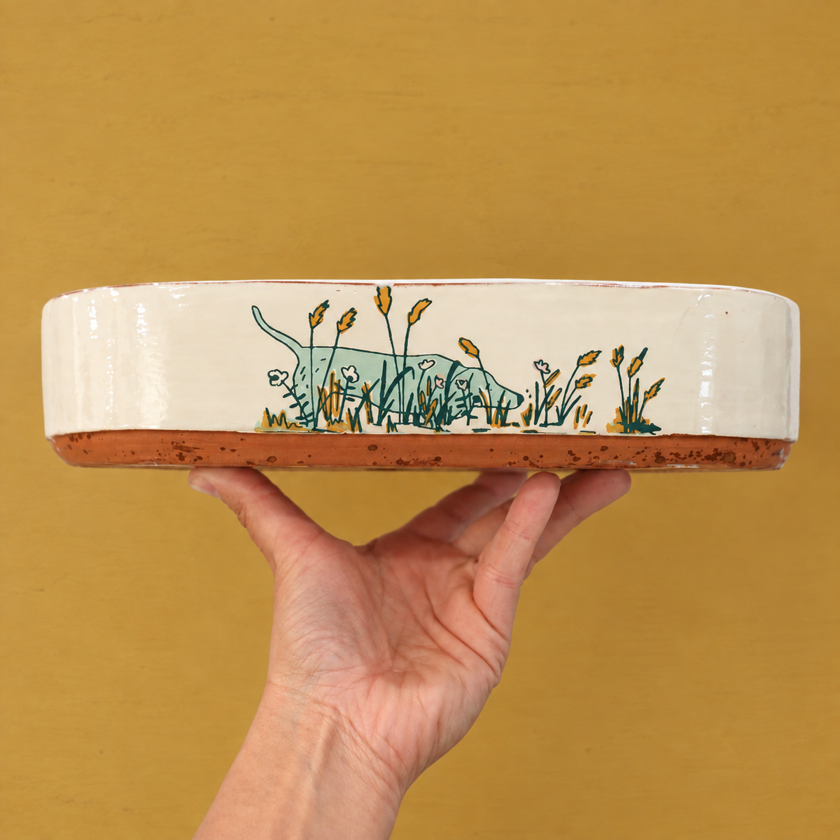 Field Studies: Dog & Mouse Chase Oval Serving Bowl