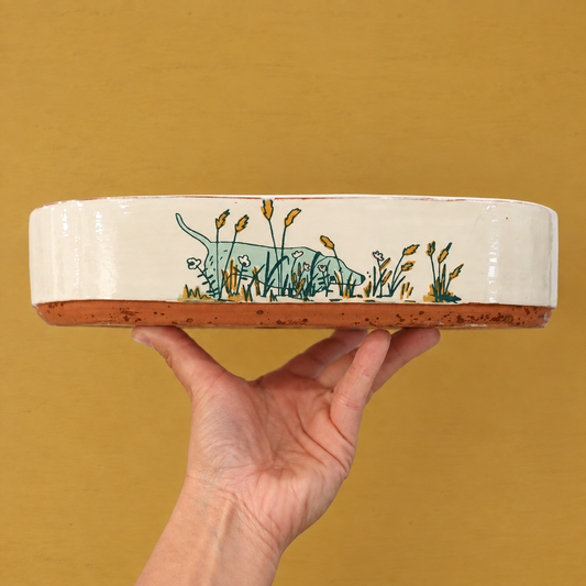 Field Studies: Dog & Mouse Chase Oval Serving Bowl