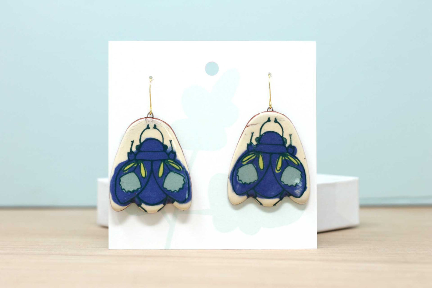 Beetle Dangle Earrings Blue
