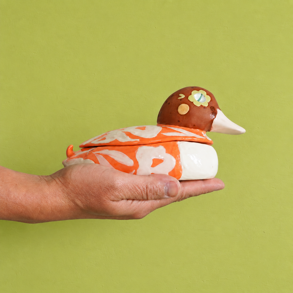 Duck Keepsake Box Coral Floral