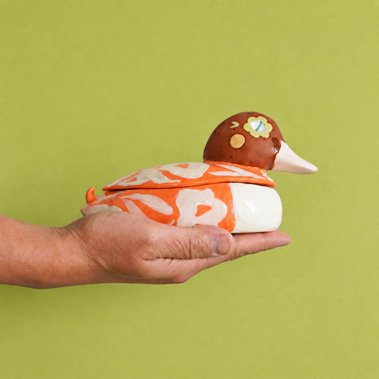 Duck Keepsake Box Coral Floral