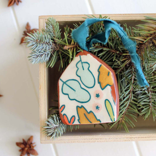 House Floral Holiday Ornament White