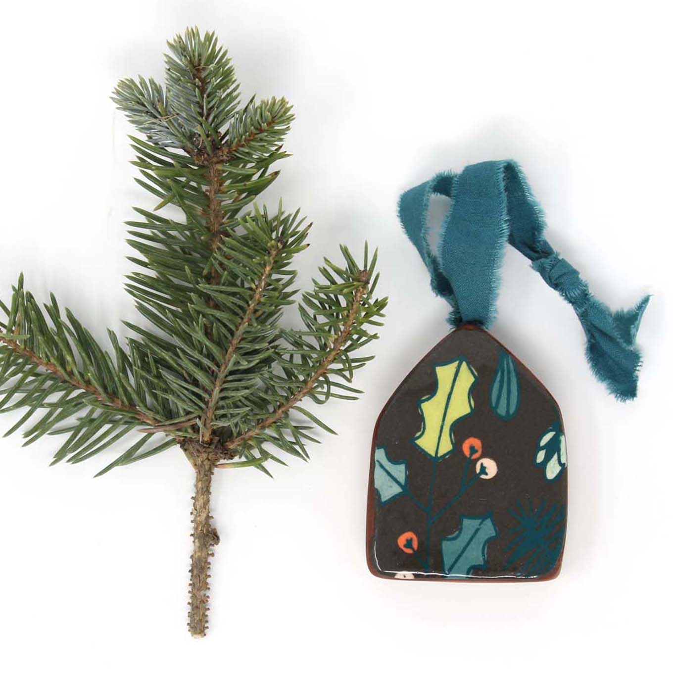 House Holly Holiday Ornament Charcoal