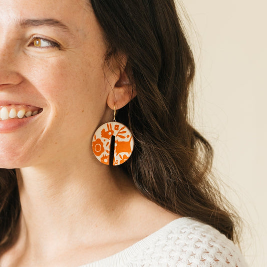 Animal Doodle Dangle Earrings Red