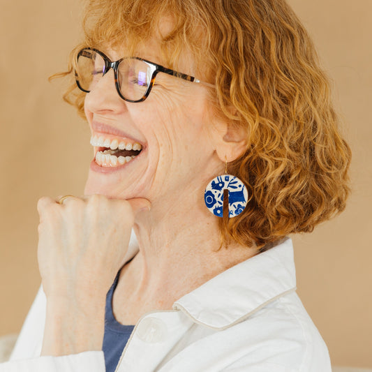 Animal Doodle Dangle Earrings Blue