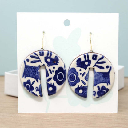 Animal Doodle Dangle Earrings Blue