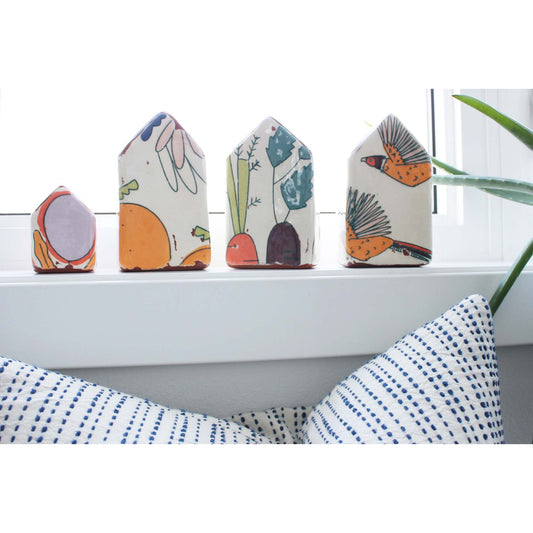 6" House Sculpture Orange Flora